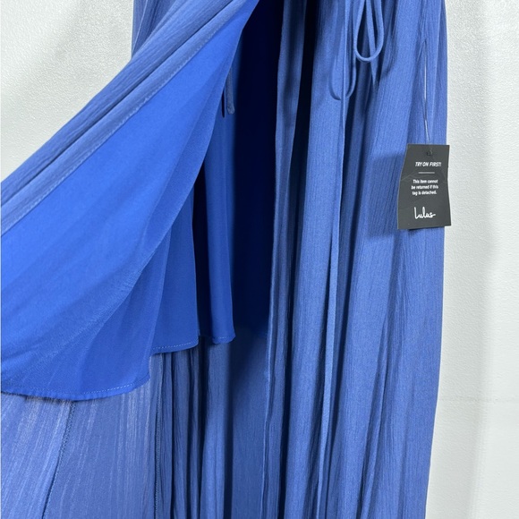 NWT Lulus Heart Of Marigold Wrap Maxi Dress Fluttering Sleeves Blue Sz L - Picture 9 of 16